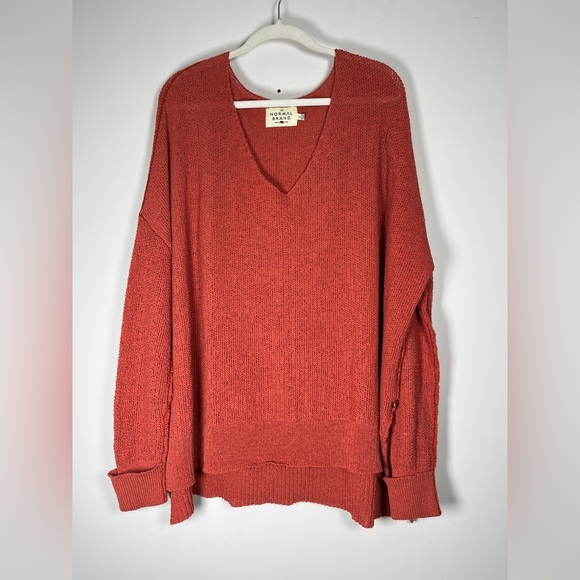 The Normal Brand Roadtrip V-neck Open Knit Beachy Slouchy Sweater sz L - Picture 3 of 13